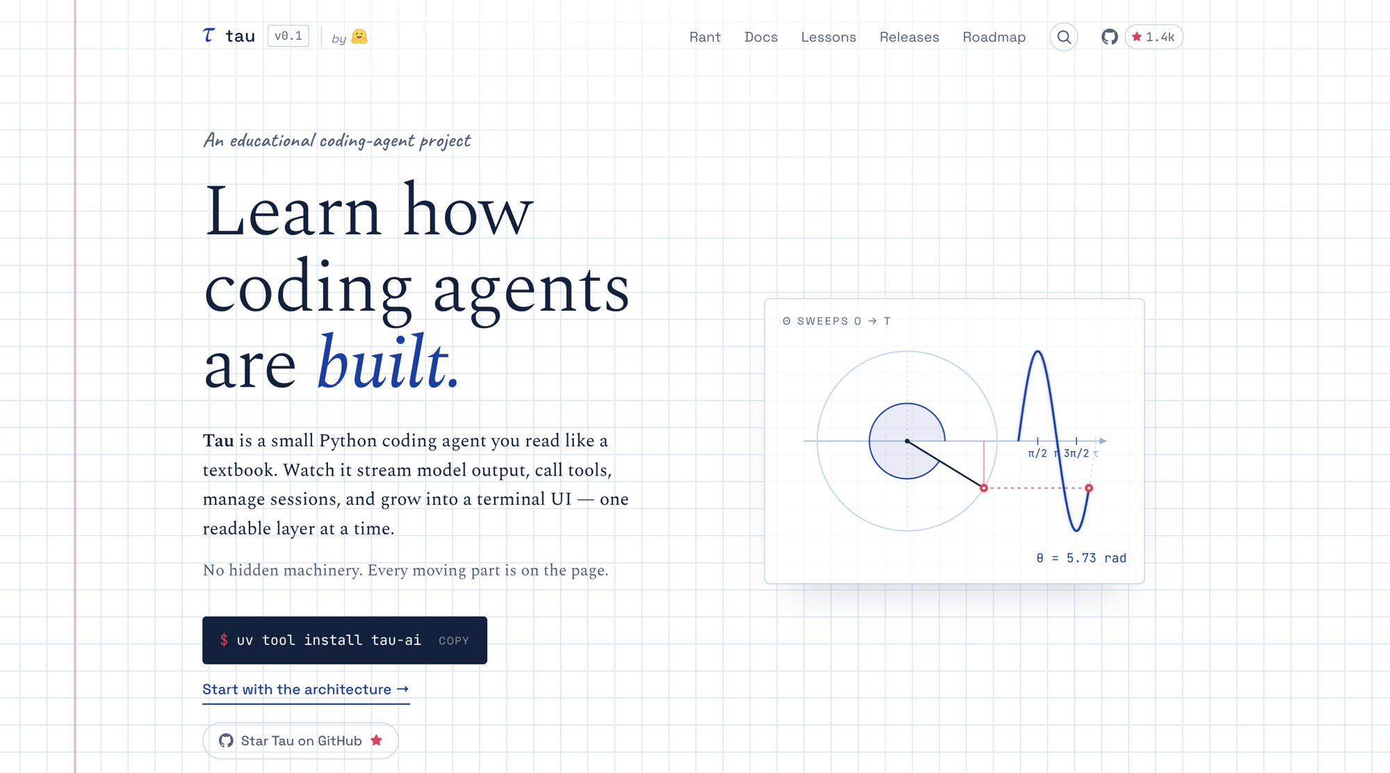 Tau landing page: Learn how coding agents are built
