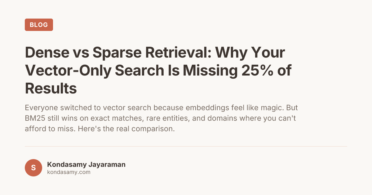 Dense vs Sparse Retrieval: Why Your Vector-Only Search Is Missing 25% of Results